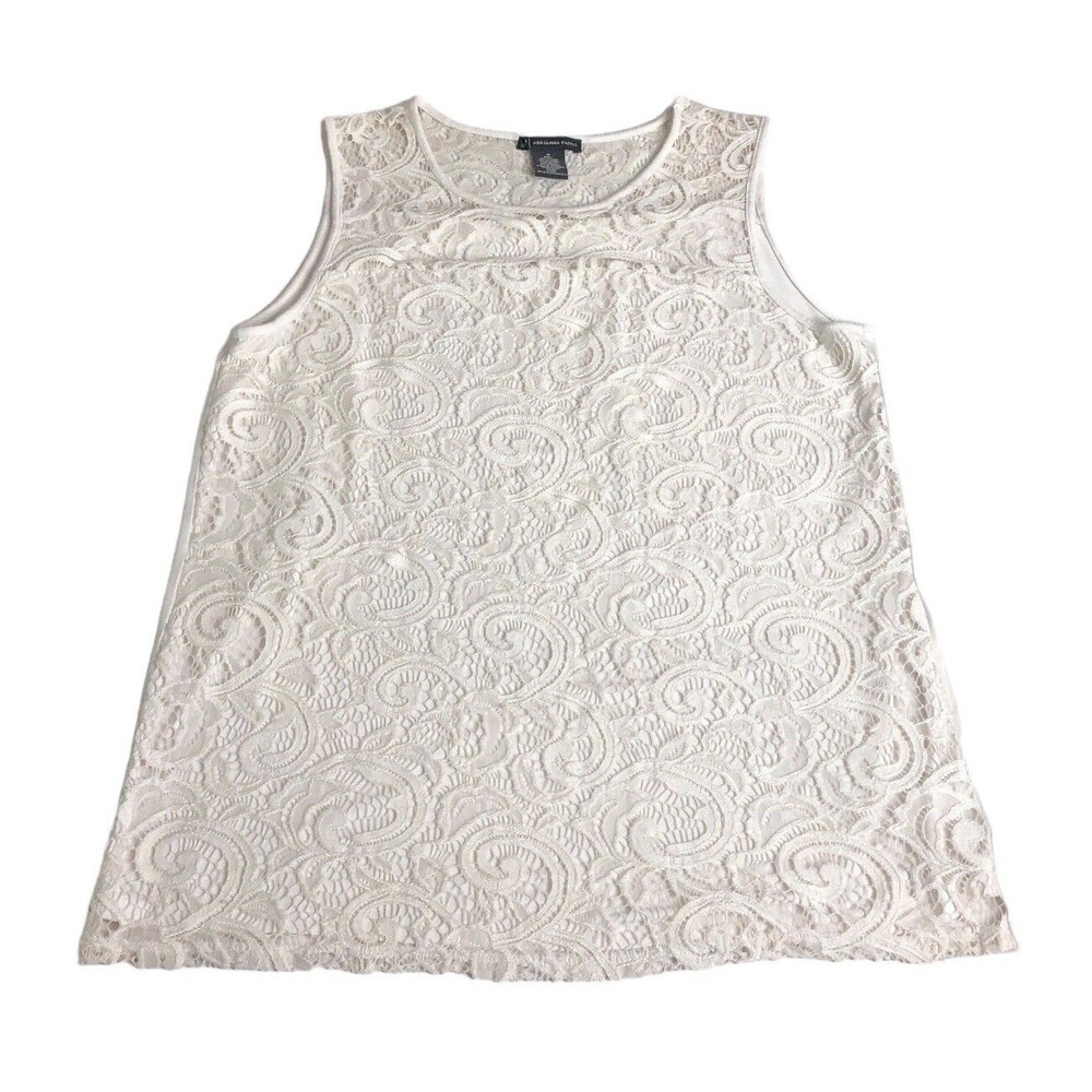 Adrianna Papell Top Womens M White Crochet Overlay Cottagecore‎ Boho Fairy Tank